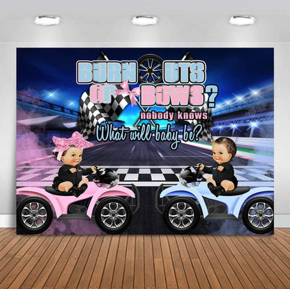 Burnouts or Bows Gender Reveal Backdrop