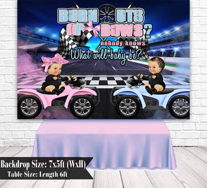 Burnouts or Bows Gender Reveal Backdrop 7x5ft