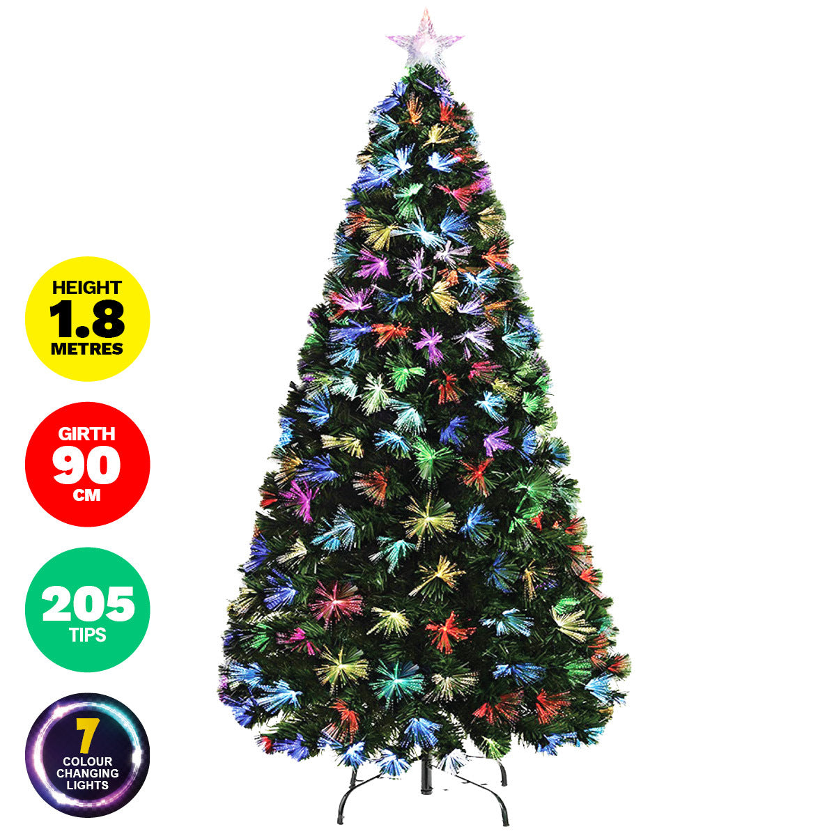 Christmas By Sas 1.8m Fibre Optic Christmas Tree 205 Tips Multicolour Lights & Star Occasions > Christmas   