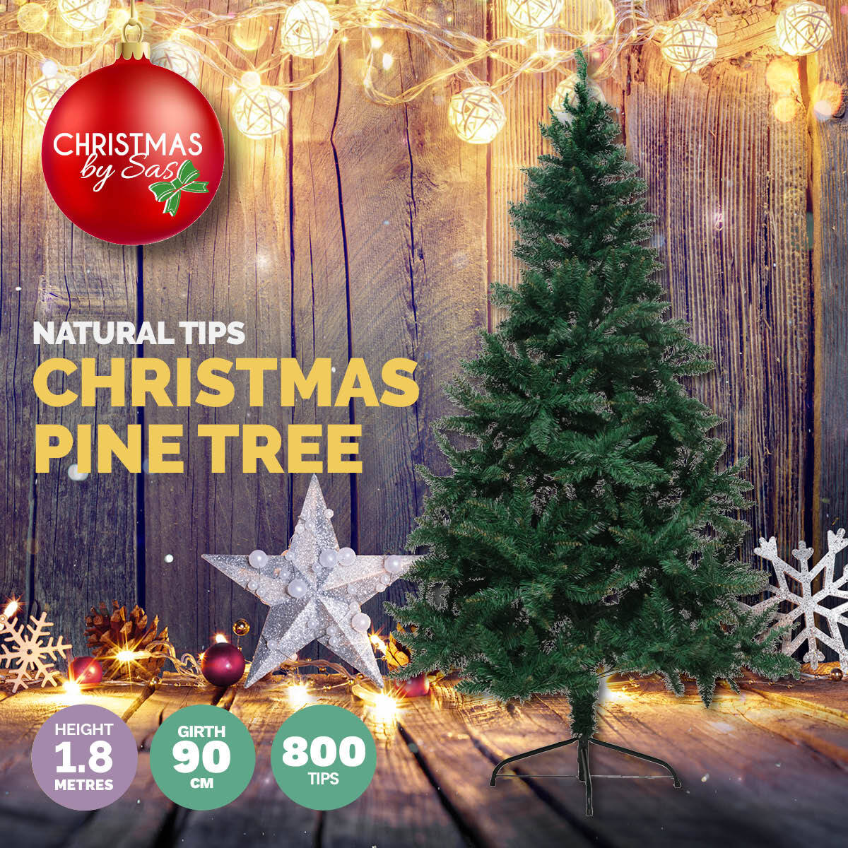 Christmas By Sas 1.8m Full Figured Pine Tree Realistic Foliage 800 Tips Occasions > Christmas   