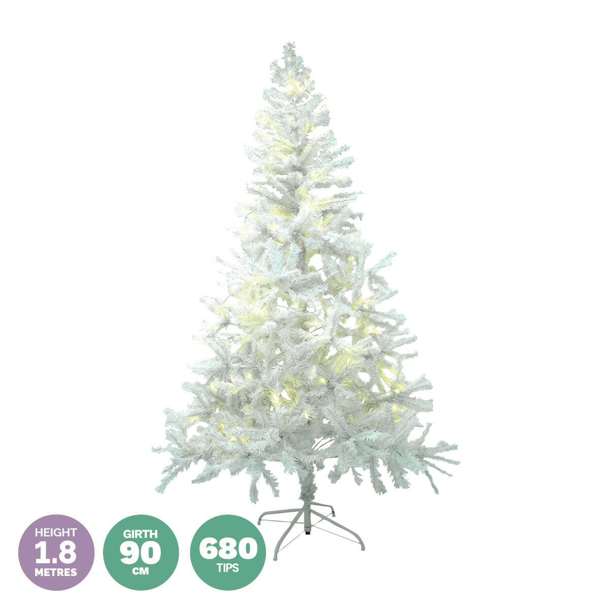 Christmas By Sas 1.8m x 90cm White Pine Tree 72 Warm White LED String Lights Occasions > Christmas   